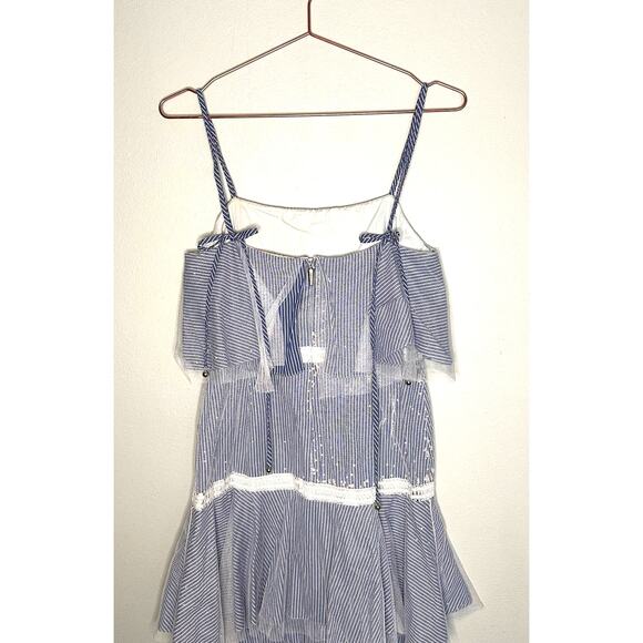 Prabal Gurung Halter Tulle Tiered Midi Maxi Dress Striped Blue Lace Overlay Sz 4 - Picture 8 of 15